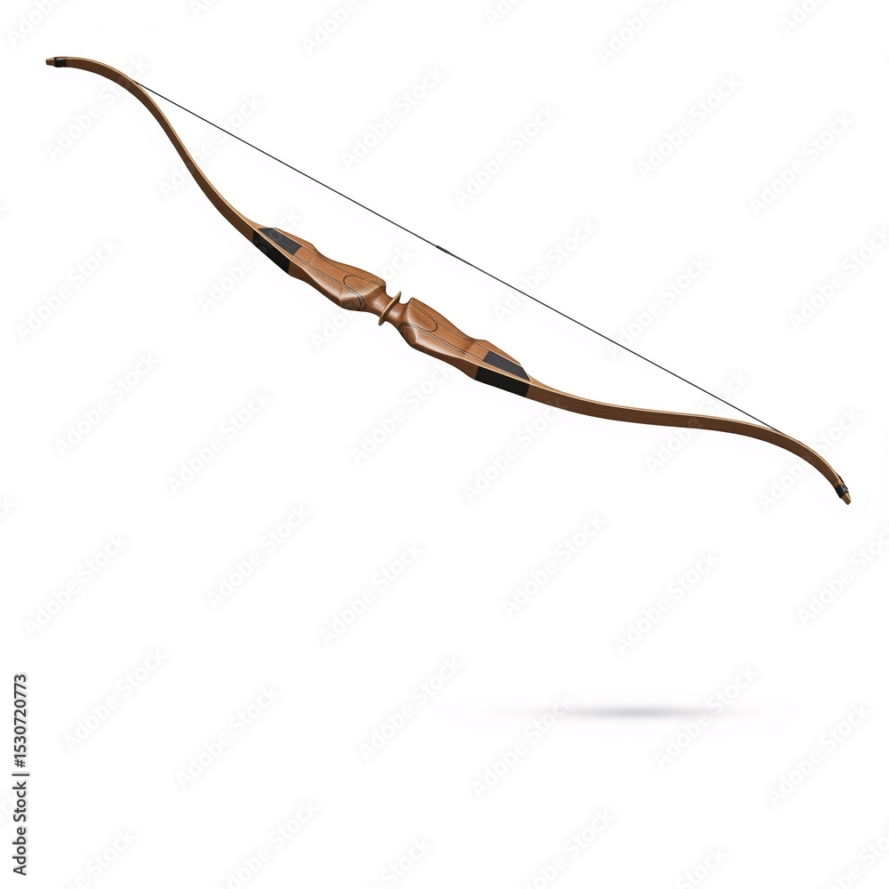 Obraz premium An elegant wooden recurve bow with curved limbs and a black string,