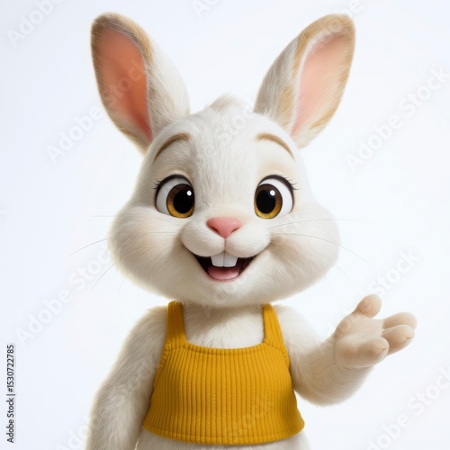 Smiling Rabbit Character Gesturing with Open Hand