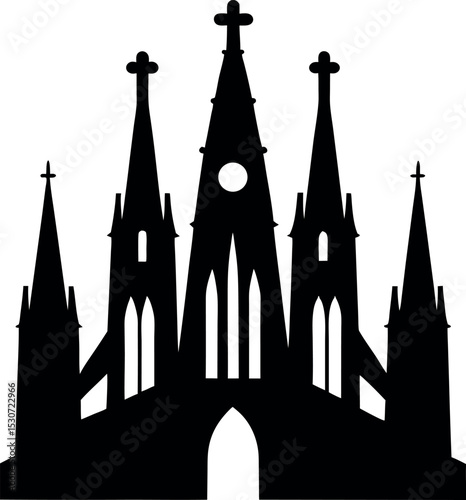 saint cathedral city illustration black and white