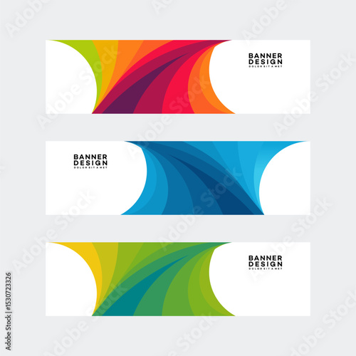 Three colorful banner designs with abstract shapes.