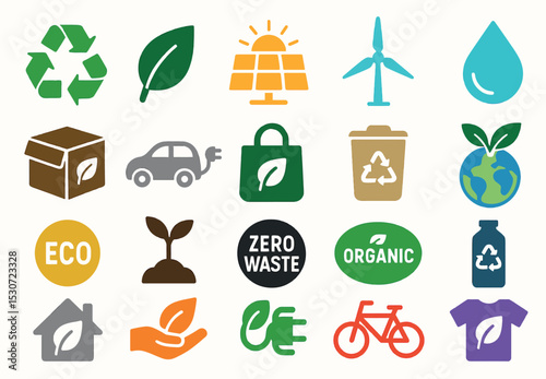 Green Living and Eco-Friendly Icon Assortment