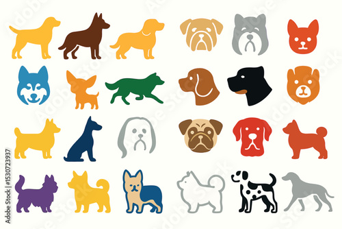 Cute Dog Breed Icon Design Set