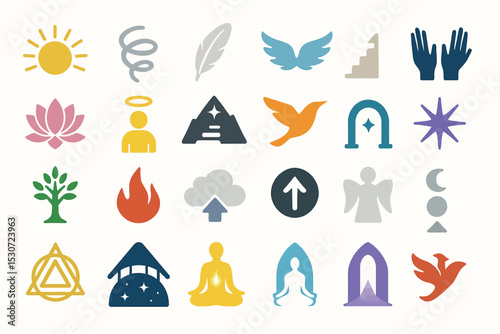 Spiritual Symbol Icons Meditation Mindfulness Energy Yoga Mystic Signs Art