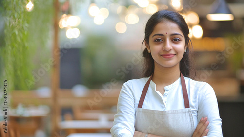 Creative chef showcasing culinary talent at a modern bistro surrounded by warm lights and greenery