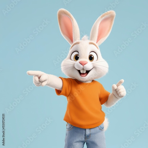 Animated Rabbit Pointing and Smiling Illustration