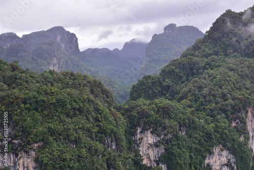 cloudy calcareous mountains, Green mountains and clouds, mist clouds after rain