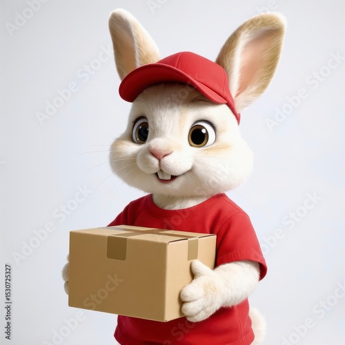 Delivering Rabbit Holding Package with Red Cap and Shirt