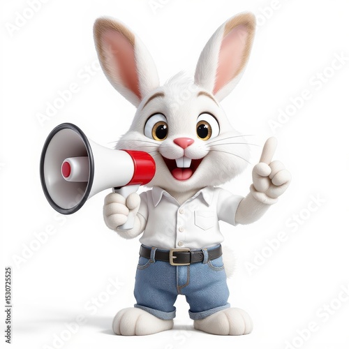 Rabbit Announcing with Megaphone Cartoon Character Illustration