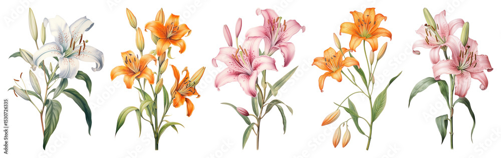 Naklejka premium PNG Vibrant floral elegance blooms, element set on transparent background