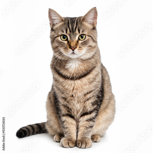 tabby cat on white background