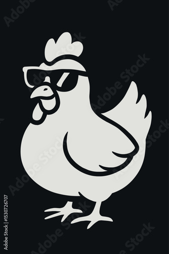 Minimalistic vector illustration of a hen wearing sunglasses