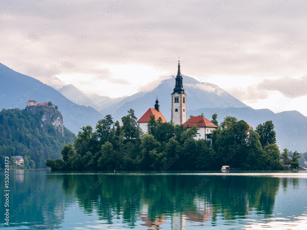 Fototapeta premium Lake Bled, Slovenia. Church on Bled Island
