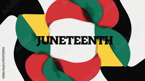 Colorful abstract background with flowing red, yellow, green, and black lines and bold Happy Juneteenth text celebrating African American freedom and culture	