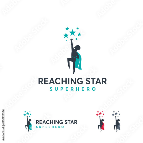 Silhouette of a superhero reaching for stars.