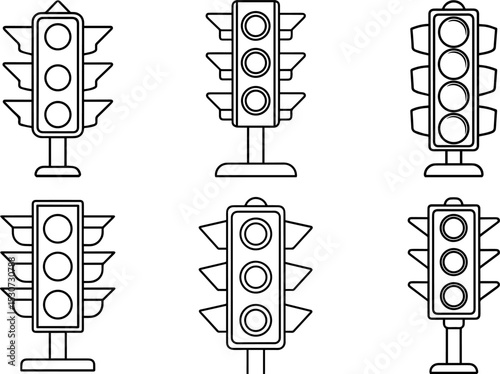 traffic light outline, line art, coloring book page vector illustration
