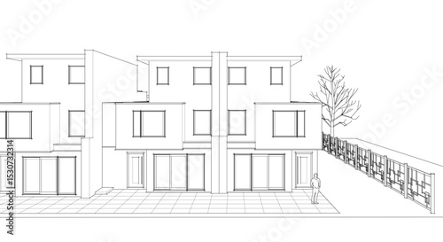 townhouse cottage town concept 3d illustration