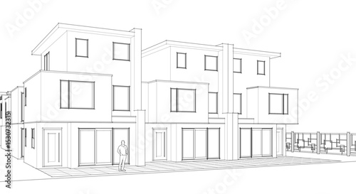 townhouse cottage town concept 3d illustration