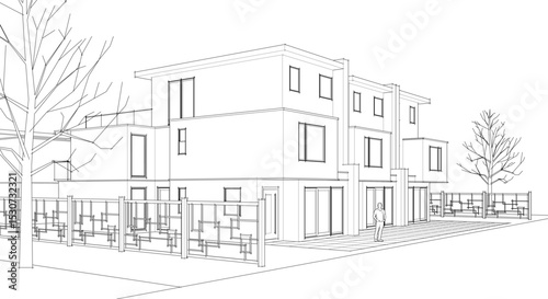 townhouse cottage town concept 3d illustration