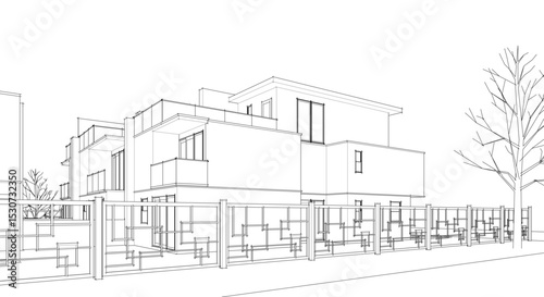 townhouse cottage town concept 3d illustration