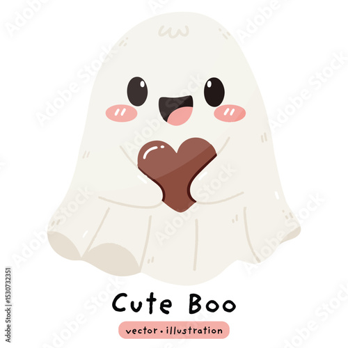cute ghost with Halloween pumpkin and chocolate heart vector illustration