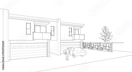 townhouse cottage town concept 3d illustration