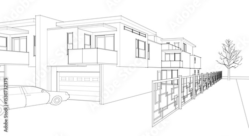 townhouse cottage town concept 3d illustration
