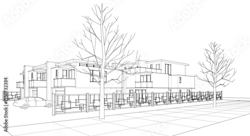 townhouse cottage town concept 3d illustration