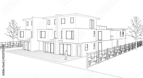 townhouse cottage town concept 3d illustration
