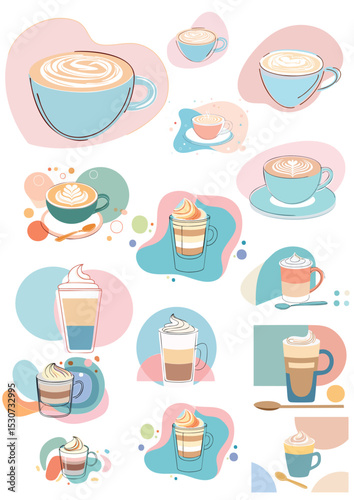 various types of coffee in cups