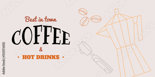 Coffee concept design background. Card, poster, banner, story and post template. Cafe and coffeeshop design. Concept doodle illustrations of coffee beans. Modern minimalist hand drawn art 
