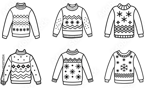 Festive Christmas Sweaters in Outline Design