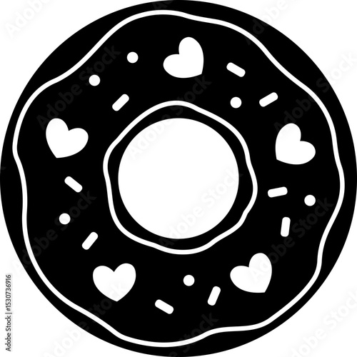 Donuts decorated with heart patterns silhouette design.
Valentine's Day donut Vector silhouette isolated.
Transparent background.SVG file.
