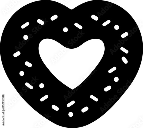 Heart shaped donut silhouette design.
Valentine's Day donut Vector silhouette isolated.
Transparent background.SVG file.