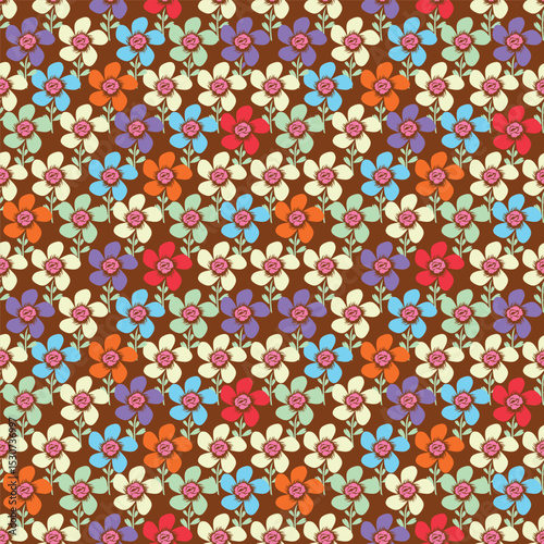 Floral botanical vector texture pattern with flowers and leaves. Seamless pattern can be used for wallpaper, pattern fills, web page background, surface textures.
