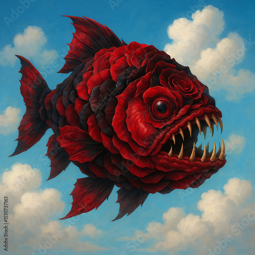 A Rose-Scaled Sky Piranha Drifts as a Silent Cowboy Hunts an AI God Through Fractured Time