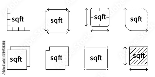 Place size measurement icon in square feet. FT2 sign symbol for building land, home, or interior floor area. Minimal vector outline