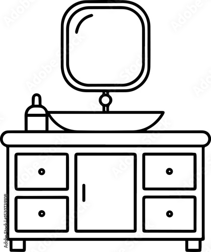 Bathroom vanity outline vector illustration, line art
