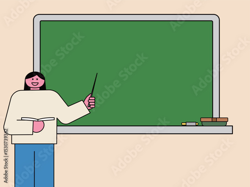 Teacher Teaching Students at Blackboard Illustration
