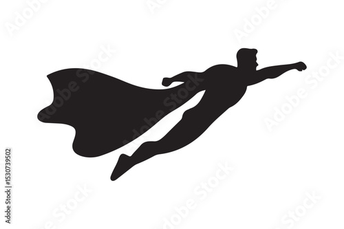 Super Dad flying with cape silhouette vector flat design on a white background