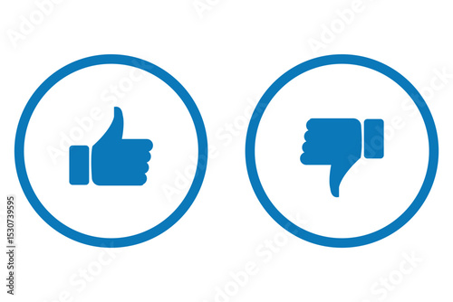 Like and dislike hand icon on circle outline. Thumb up,  and down color sign symbol. Thumb up, thumb down, like and dislike icons buttons collection. Silhouette and outline circle style. 