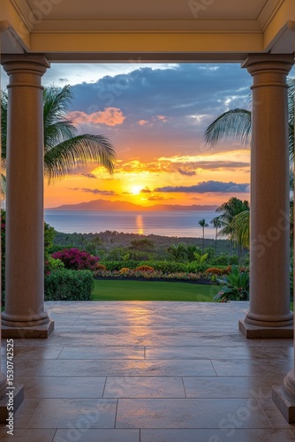 Sunset view from a tropical porch hawaii
