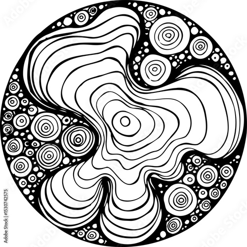 Vector line pattern of wood texture with wavy ring from a slice of tree isolated on a white background.