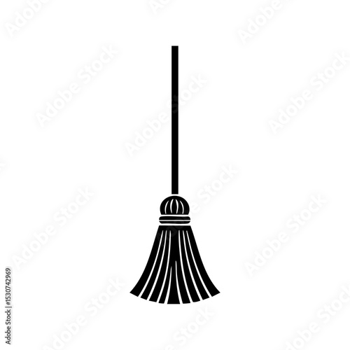 Minimalist silhouette of a straw broom, symbolizing cleaning and household chores.

