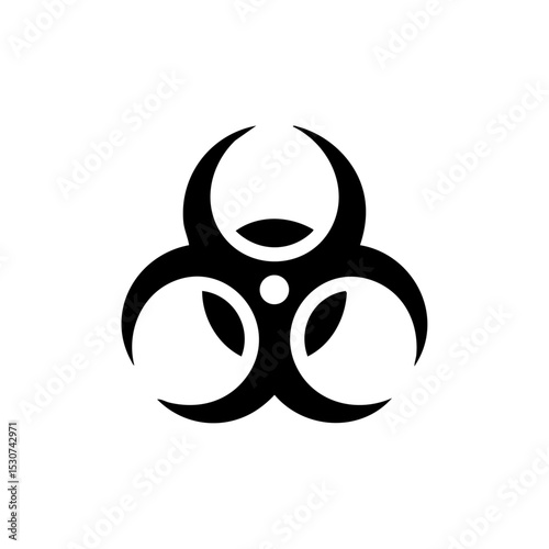 Black minimalist biohazard symbol icon warning of toxic contamination.

