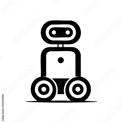 Minimalist vector icon of a smart cleaning robot with wheels and sensor head.

