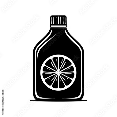 Citrus cleaner bottle icon featuring bold fruit slice. Natural cleaning product logo for organic or eco brands.



