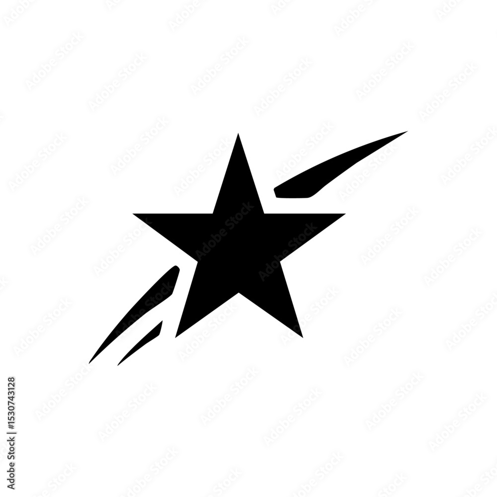 Fototapeta premium Bold vector logo of a star with dynamic comet trail in minimalist style.