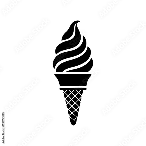 Vector icon of a soft serve ice cream cone in black minimalist outline.

