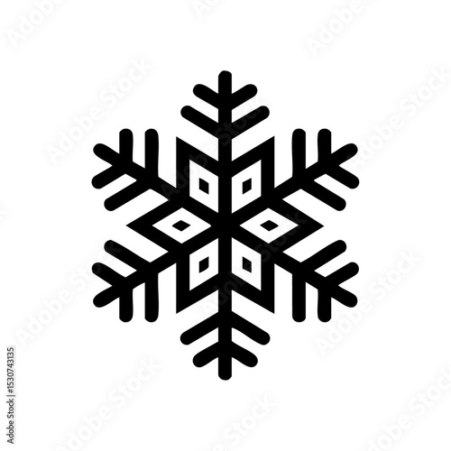 Vector icon of a symmetrical snowflake, perfect for winter themes and cold weather design.

