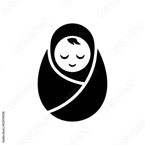 Minimal vector logo of a peaceful swaddled baby, symbolizing care, safety, and newborn life.

